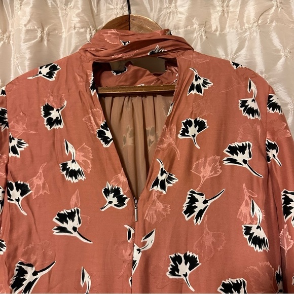 Rebecca Taylor Ikat Paintbrush Silk Ruffle Dress Pink Black Floral Cutout - Picture 9 of 16